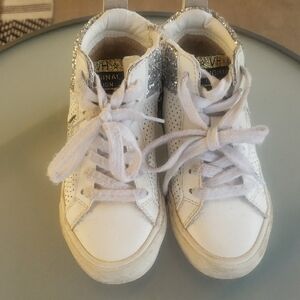 Kids White and Silver High-Top Sneakers